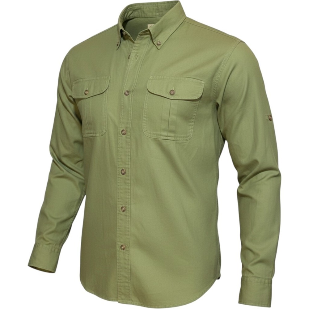 Cabela's Shirt Mens Large Green Cotton Utility Safari Fishing Roll Tab Outdoor